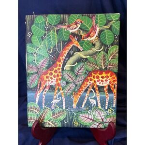 Original Aland Estimé Signed Haitian Folk Art Painting – Giraffes & Jungle Scene